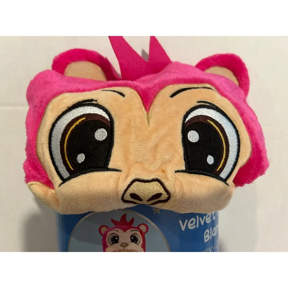 Monkey Pink Velvet Hooded Blanket New Kids Plush Birthday‎ Christmas 40 X 47.5